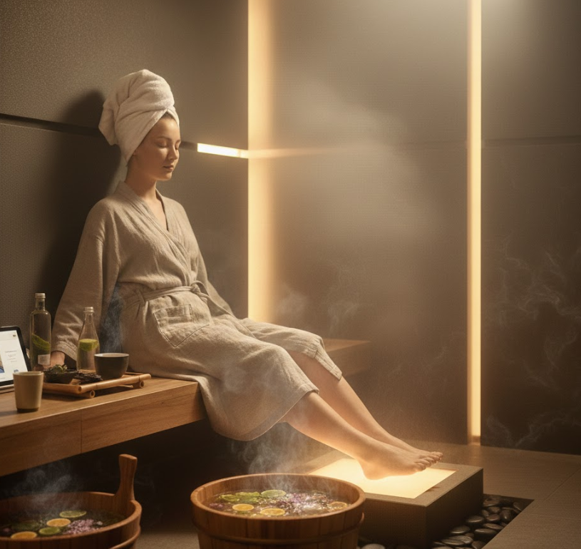 Hluboký wellness průvodce masáží nohou v parní místnosti
